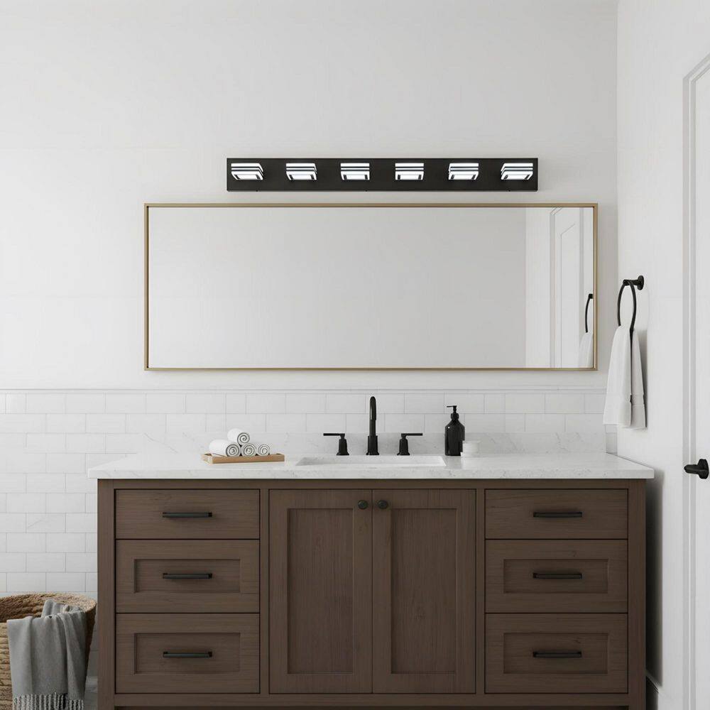39 in. 6-Light Black LED Vanity Light with Dimmable 6000K Light price history on PriceWatchPro
