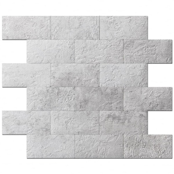 Art3d Stone Design Porcelain white 13 in. x 11 in. PVC Peel and Stick Tile for Kitchen Bathroom Fireplace (9.9 sq. ft./pack)