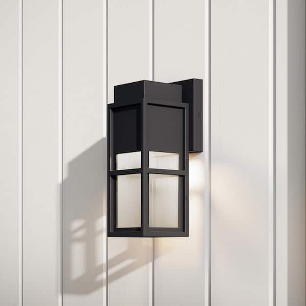 Melrose 10.25 in. 1-Light Sand Black Hardwired Outdoor Wall Light Lantern Sconce with Integrated LED