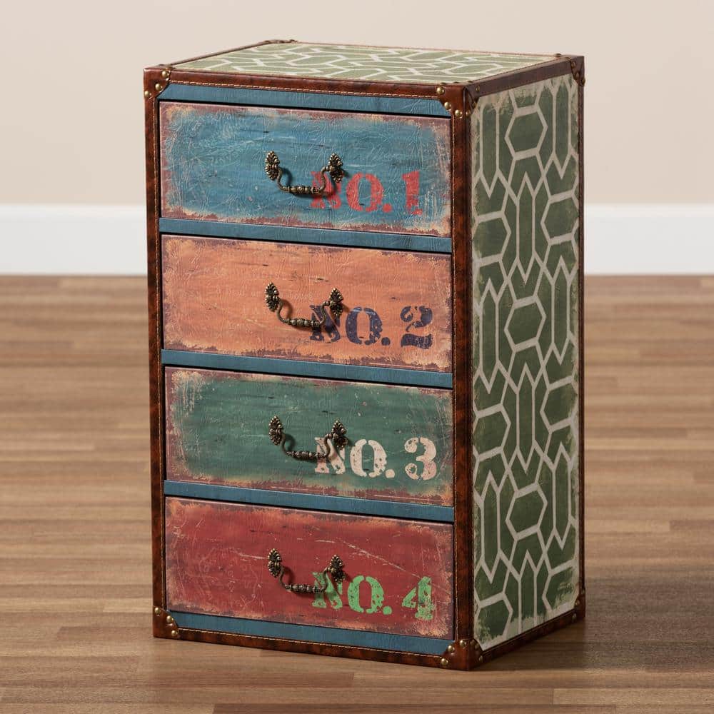Amandine Multicolor Wood 4-Drawer Accent Chest with Brass Handles