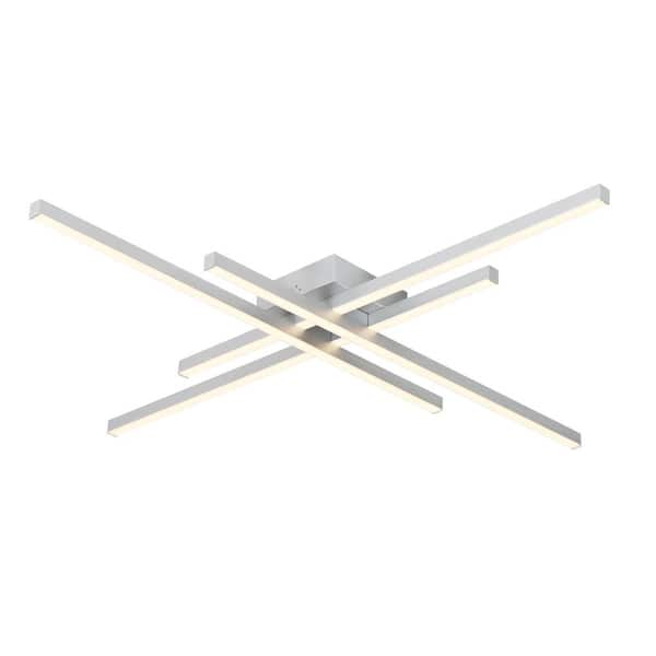UMEILUCE 30 in. Modern Linear Silver Integrated LED Dimmable Flush Mount for Dining Room Bedroom