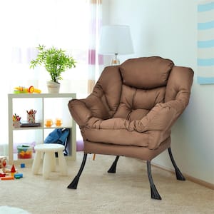 Modern Brown Polyester Fabric Lazy Armchair Single Sofa Chair with Side Pocket
