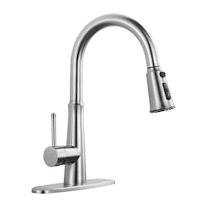 Single Handle Pull Down Sprayer Kitchen Faucet with 3-Function Sprayer in Brushed Nickel