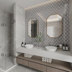 True Gray Arabesque 4 in. x 5 in. x 8mm Glass Backsplash and Wall Tile (7 sq. ft./case)