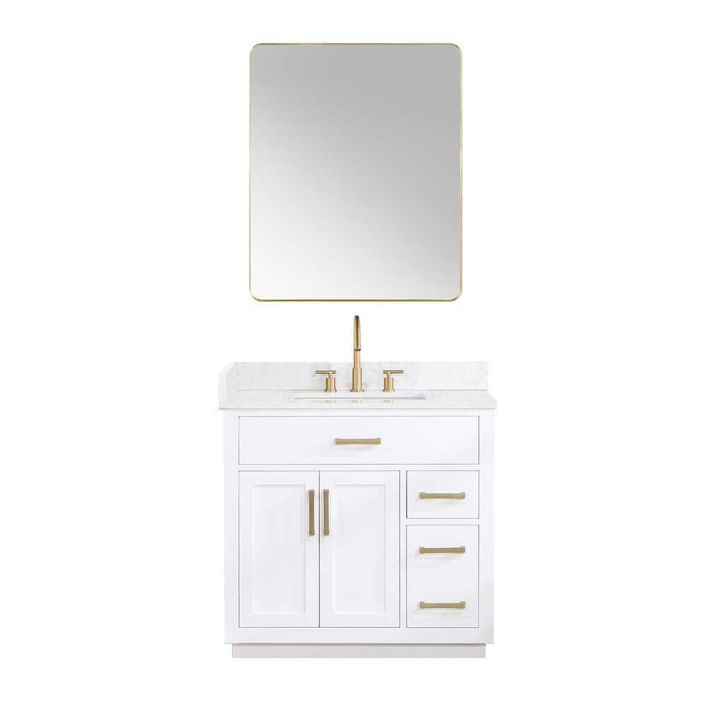 Gavino 36" White Wood Vanity with Stone Top and Mirror