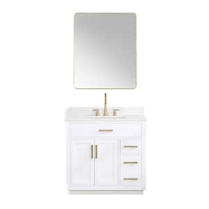 Gavino 36 in. W x 22 in. D x 34 in. H Single Sink Bath Vanity in White with White Composite Stone Top and Mirror