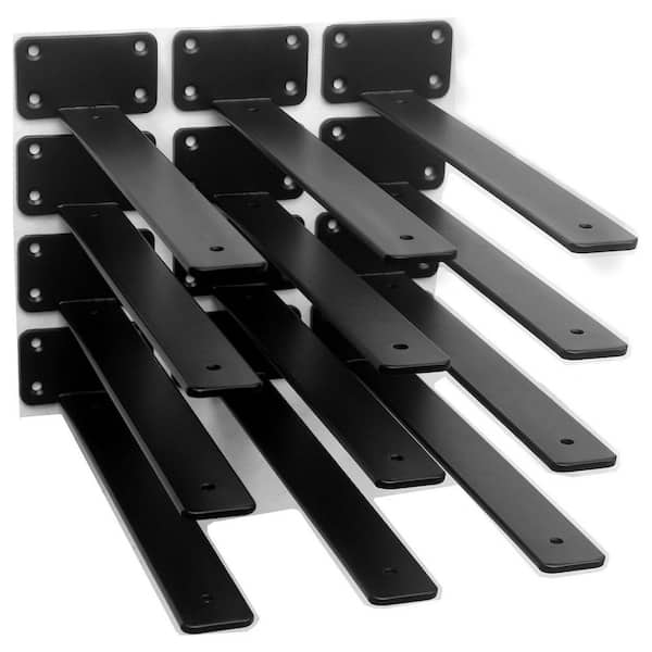 12 in. L Black Low Profile Heavy Duty Floating Shelf Bracket with Screws Included for Countertop Support (12-Pack)