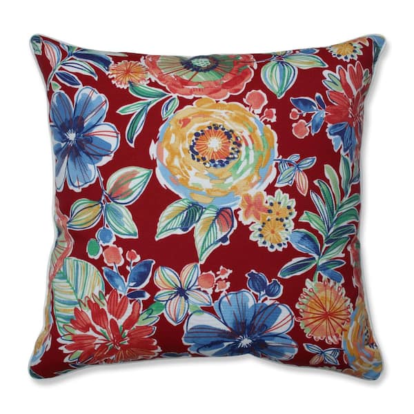 Pillow Perfect Floral Red Square Outdoor Square Throw Pillow