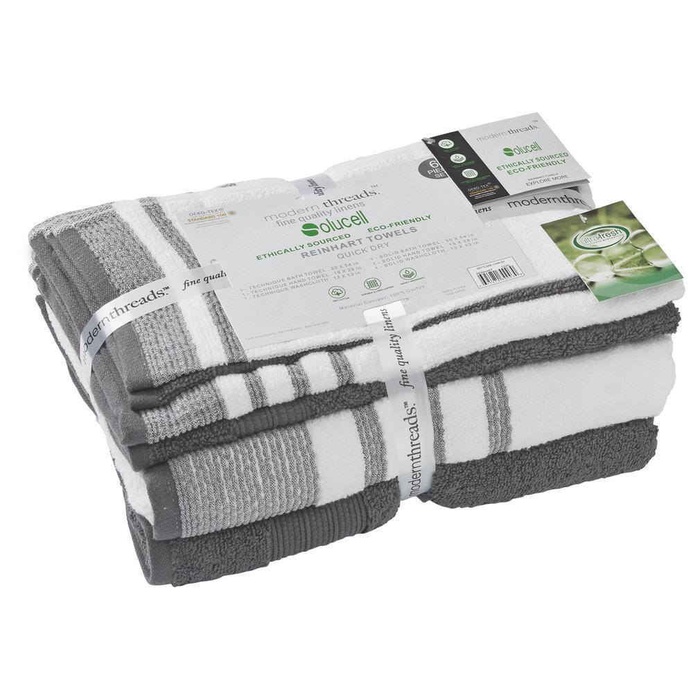 Modern Threads 6-Piece Quick Dry Cotton Towel Set in Coal and White