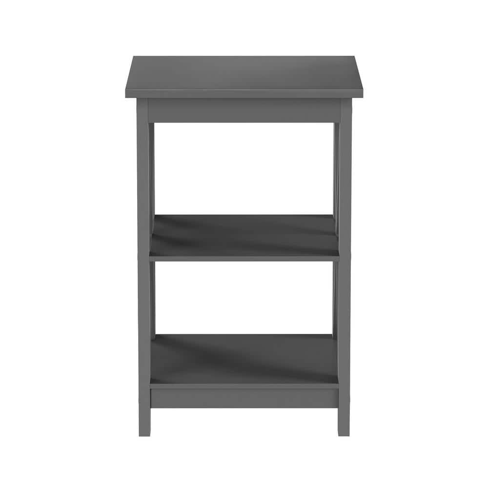 Gray Wooden X-Leg End Tables with Shelves, Set of 2