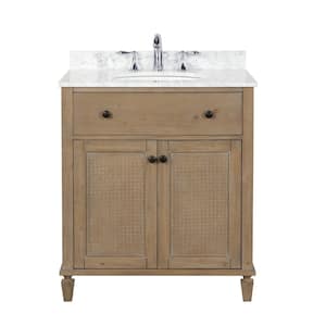 Annie 30 in. Bath Vanity in Weathered Fir with Marble Vanity Top in Carrara White with White Basin