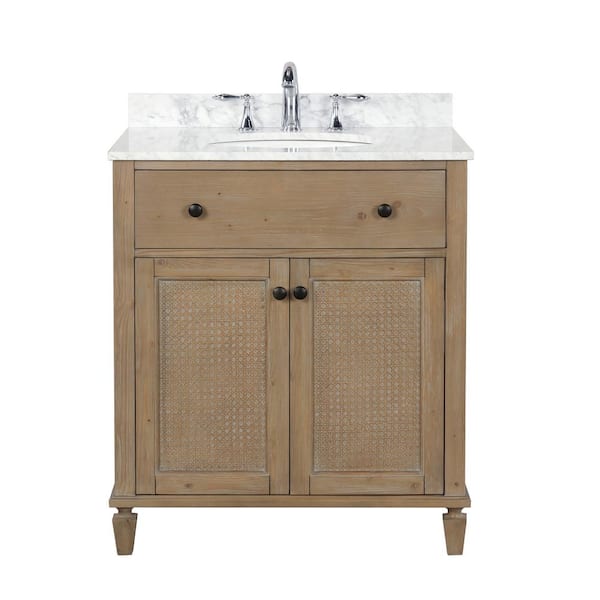 Ari Kitchen and Bath Annie 30 in. Bath Vanity in Weathered Fir with Marble Vanity Top in Carrara White with White Basin