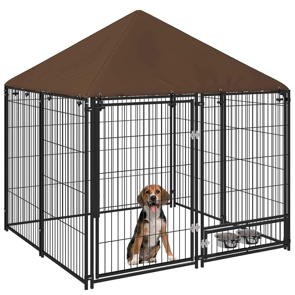 59.5 in. H Metal Garden Fence Outdoor Dog Kennel with Canopy and Rotating Bowl price history on PriceWatchPro