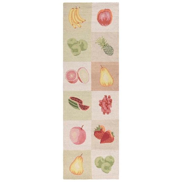 Chelsea 3 ft. x 12 ft. Ivory Fruits Geometric Runner Rug