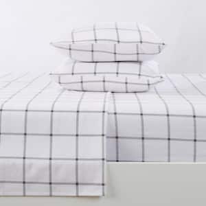 4-Piece White 100% Turkish Cotton Queen Deep Pocket Flannel Sheet Set