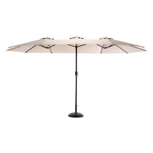 14.8 ft. Steel Push-Up Market Patio Umbrella Rectangular Large with Crank in Khaki