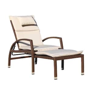Beach Front Taupe Wicker and Aluminum Outdoor Deck Chair to Chaise Lounge Combo with Dove Cushion