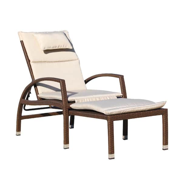 Courtyard Casual Beach Front Taupe Wicker and Aluminum Outdoor Deck Chair to Chaise Lounge Combo with Dove Cushion