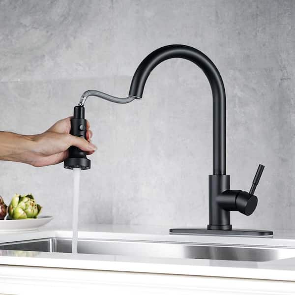 3-Function Single Handle Pull Down Sprayer Kitchen Faucet With Soap Dispenser in Matte Black