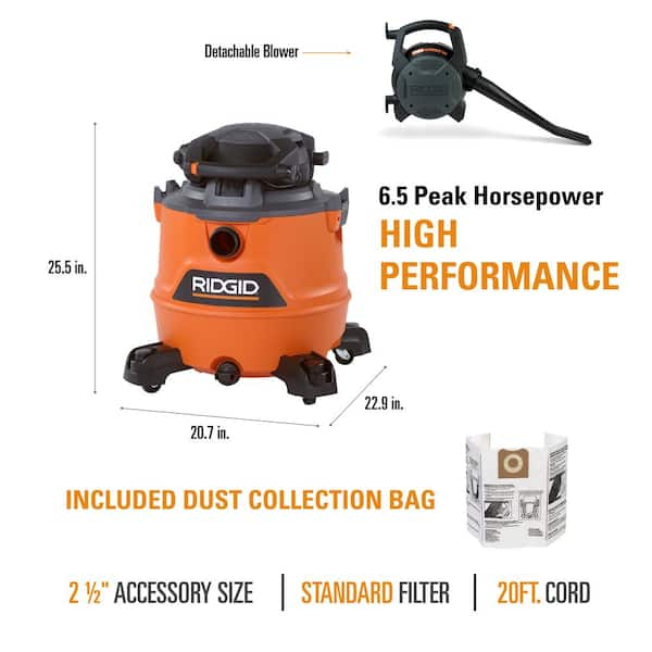 RIDGID 62723 16 Gallon NXT Wet/Dry Vac with Detachable Blower