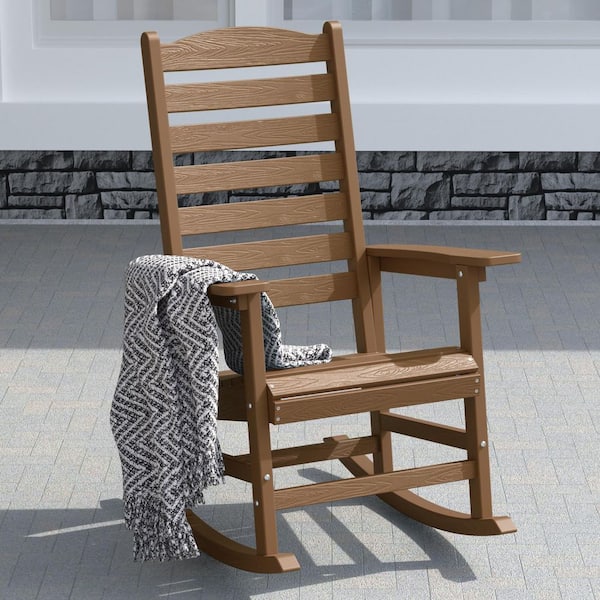 Mximu Teak All Weather Resistant HIPS Plastic Patio Outdoor Rocking Chair for Lawn, Porch, Indoor and Garden