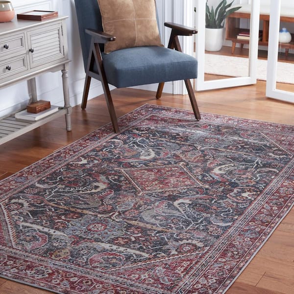 Tuscon Dark Green/Rust 8 ft. x 10 ft. Machine Washable Distressed Border Area Rug