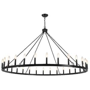 30-Light Black Farmhouse Wagon Wheel Candlestick Chandelier