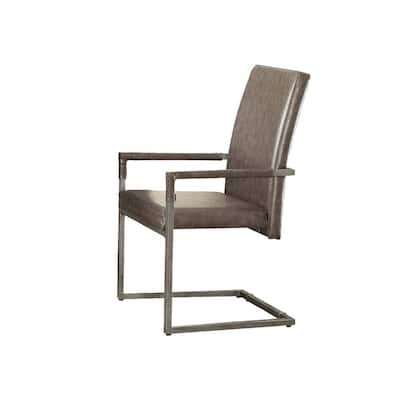 Silver and Gray Metal Arm Chairs with Leatherette Padded Seat and High Backrest (Set of 2)