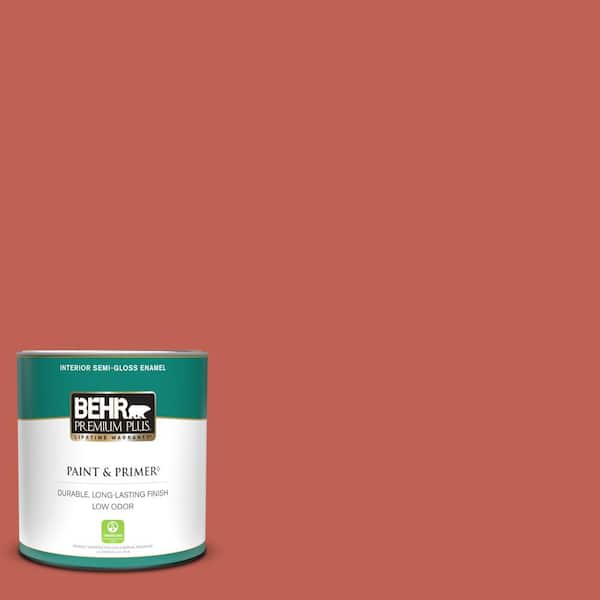 BEHR PREMIUM PLUS 1 qt. #190D-6 Red Jalapeno Semi-Gloss Enamel Low Odor Interior Paint & Primer