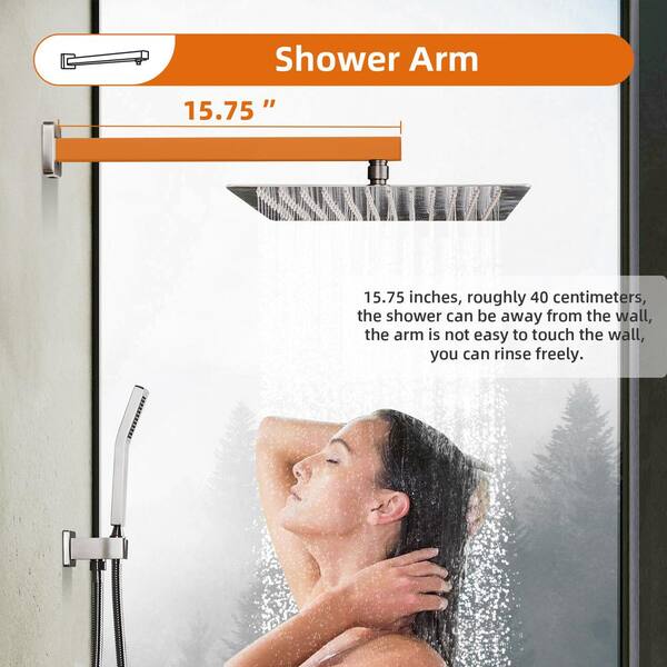 Zalerock Rainfall 1-Spray Square 12 in. Shower System Shower Head