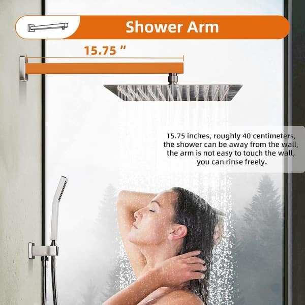 Rainfall 1-Spray Square 12 in. Shower System Shower Head with Handheld in Brushed Nickel (Valve Included)