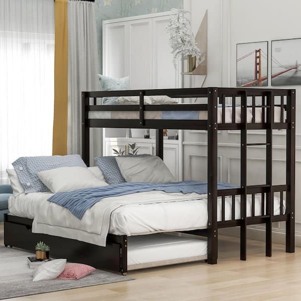 Qualler Espresso Twin over Twin/King Pull-out Bunk Bed with Trundle ...