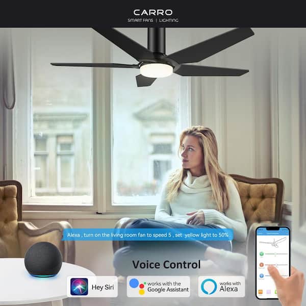 CARRO Voyager 52 in. Dimmable LED Indoor/Outdoor Black Smart Ceiling Fan with Light and Remote, Works with Alexa/Google Home