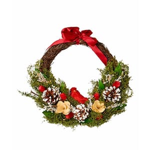 13 in. Artificial Wreath with Cardinal and Foliage