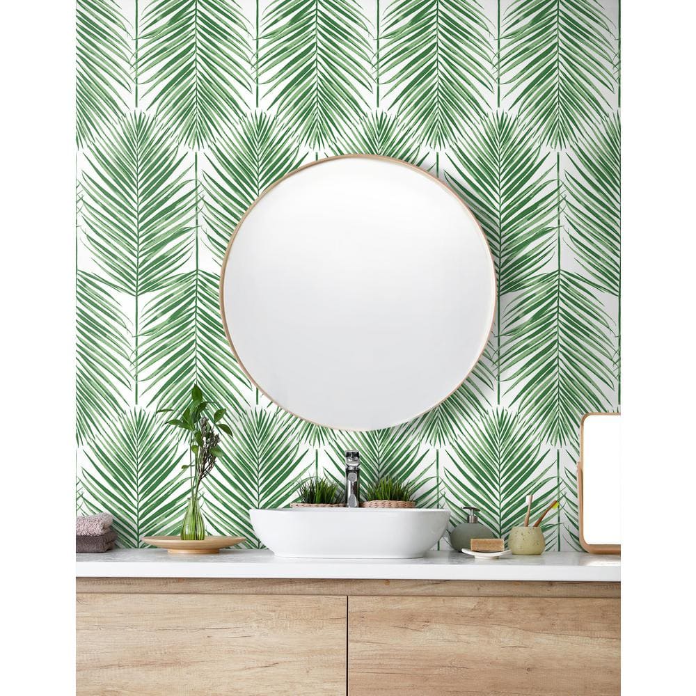 Green Palm Leaf Summer Boho-chic Prepasted Wallpaper