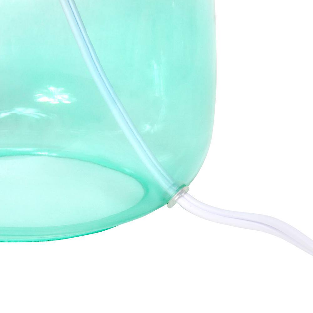 Aqua Glass Nightstand Lamp with White Fabric Shade