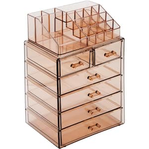 Freestanding 6-Drawer 6.25 in. x 14.25 in. 1-Cube Cosmetic Organizer in Acrylic Brown