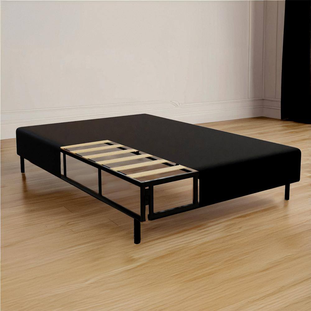 2-In-1 King Metal Mattress Foundation and Bed Frame, Box Spring with Removable Legs, Roll Out Slats, Easy Assembly