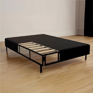 2-in-1 Queen Metal Mattress Foundation and Bed Frame, Box Spring with Removable Legs, Roll Out Slats, Easy Assembly