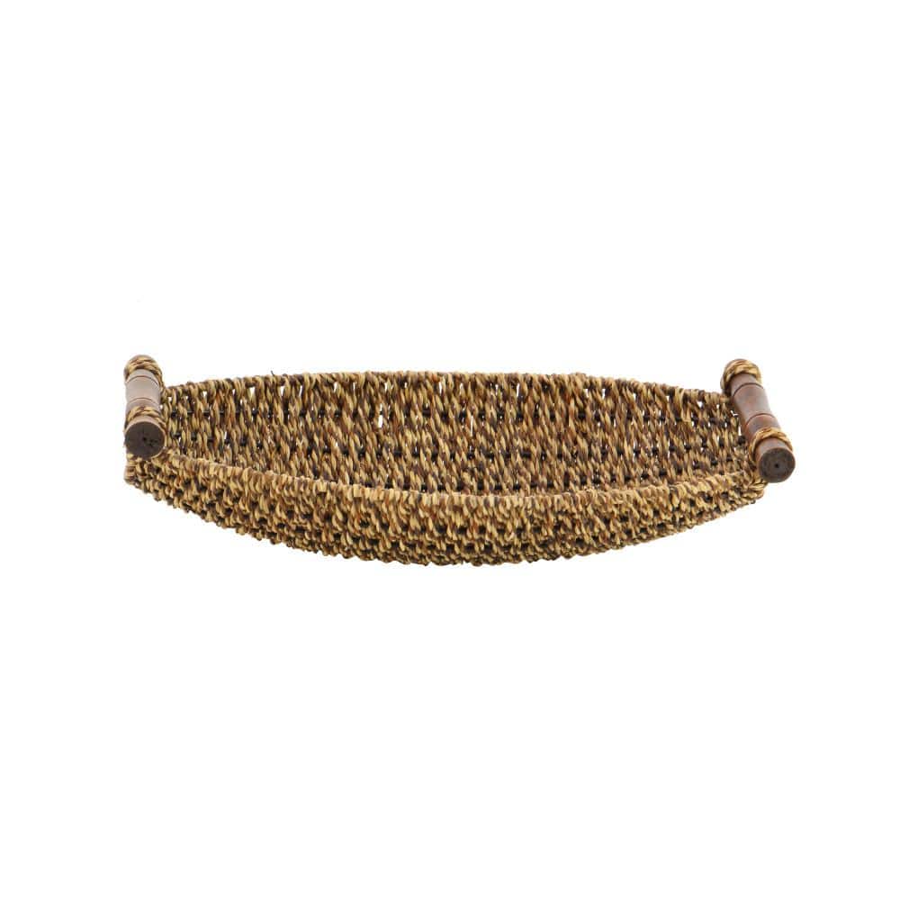 Coastal Charm Seagrass Oval Storage Basket with Metal Handles