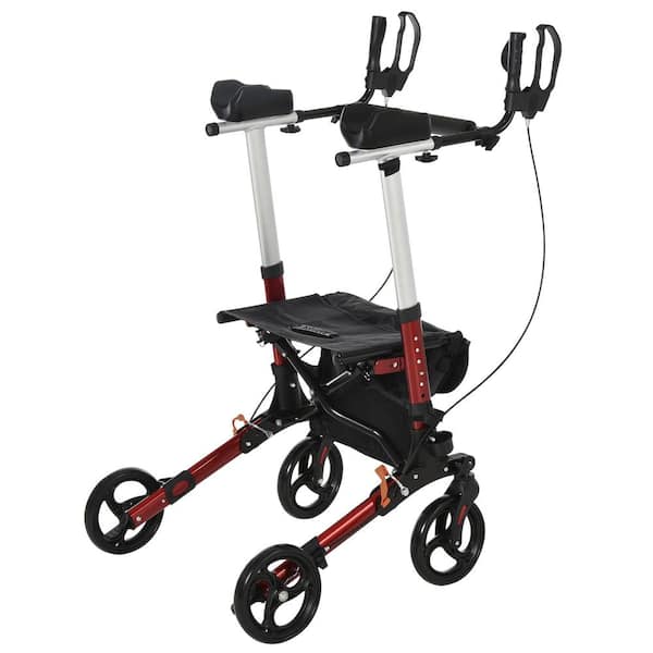 HOMCOM Folding Rollator Walker With Seat and Bag in Black, Wheeled Rolling Medical Height Adjustable