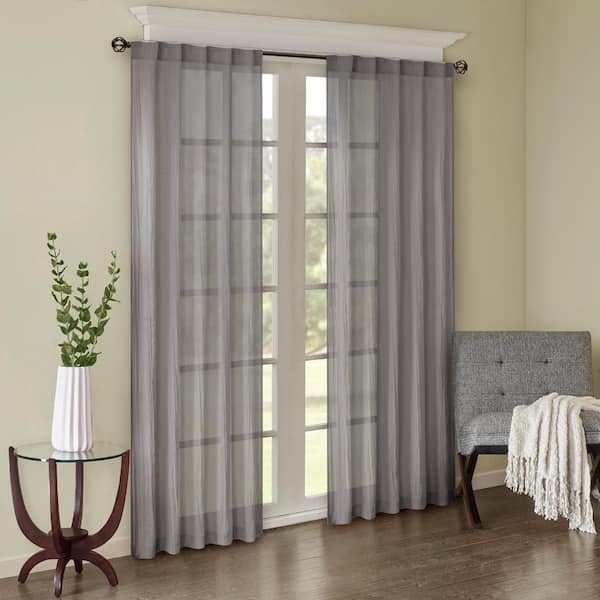 Madison Park Kaylee Grey Polyester 42 in. W x 95 in. L Rod Pocket Sheer Curtain (Double Panel)
