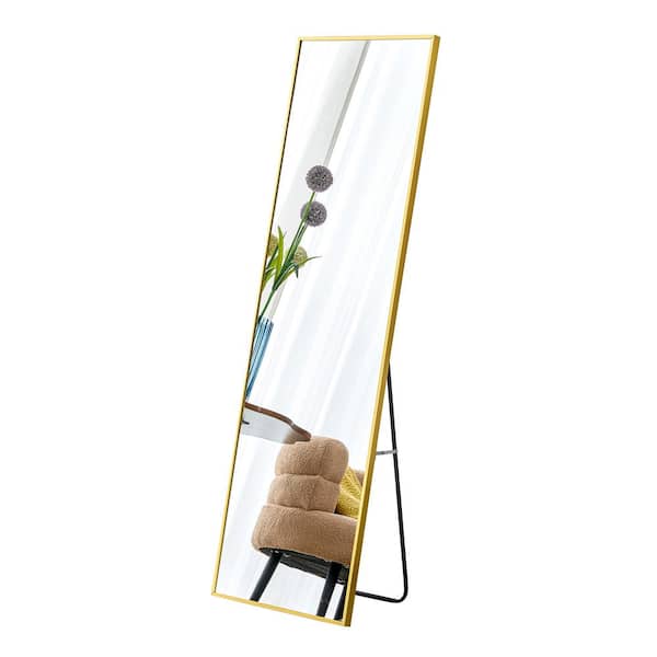 Logmey 20 in. W x 63 in. H Full Length Stand Large Rectangular Aluminum Alloy Framed Floor Bathroom Vanity Mirror in Gold