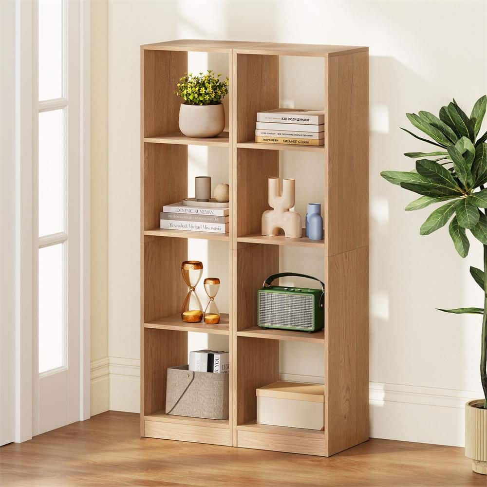 56 in. Tall Bookcase, 4-Cube Bookshelf with 4 Anti-Tipping Kits Compact Toy Storage Cabinet 2PCS