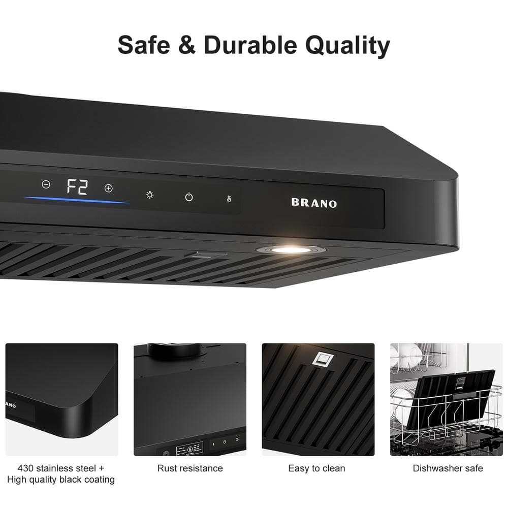 30 Inch Black Stainless Steel Under Cabinet Range Hood with LED Lights
