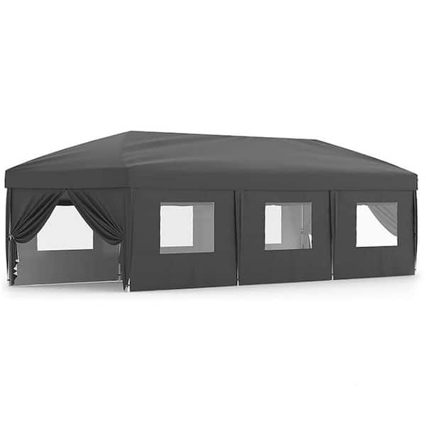 30 ft. x 10 ft. Instant Pop Up Canopy Tent Sun Shelter in Gray with 8 Sidewalls & Portable Roller Bag