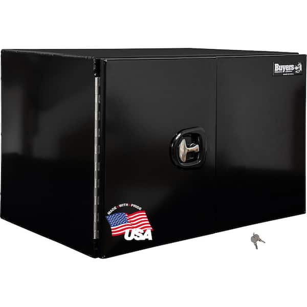 24 in. x 24 in. x 36 in. Black Smooth Aluminum Underbody Truck Tool Box with Barn Door