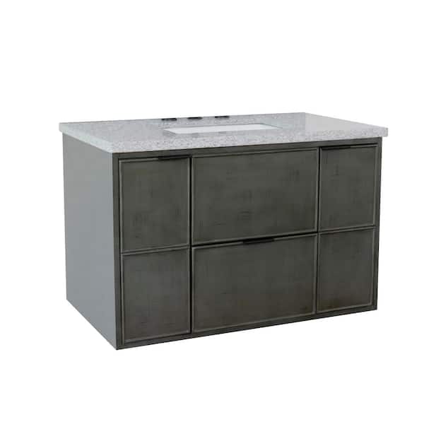 Bellaterra Home Scandi II 37 in. W x 22 in. D Wall Mount Bath Vanity in Gray with Granite Vanity Top in Gray with White Rectangle Basin