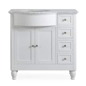 38 in. W Single Sink Freestanding Bath Vanity in White with Carrara White Natural Marble Top