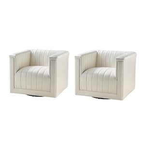 Rosa Ivory Modern Upholstered Swivel Chair (Set of 2)